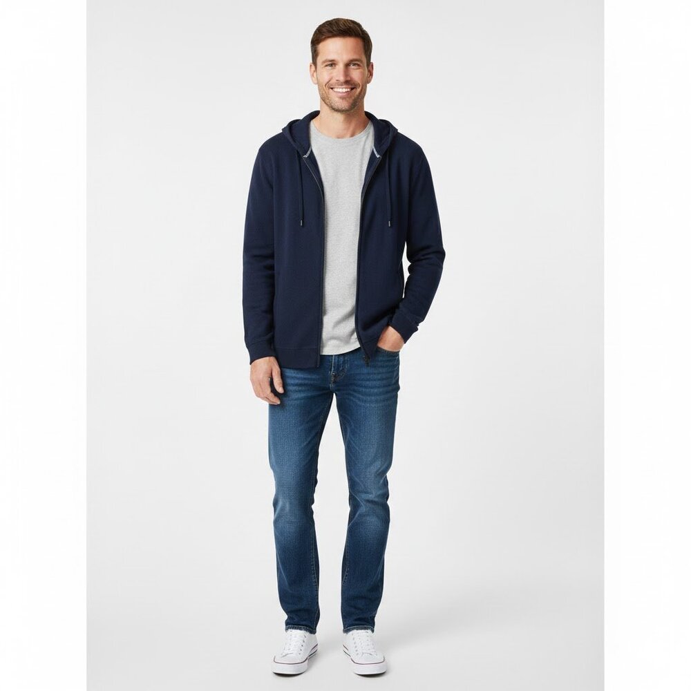 Buttercloth Navy Men’s Full Zip Jacket Hooded Sweatshirt Hoodie SZ 2XL pockets